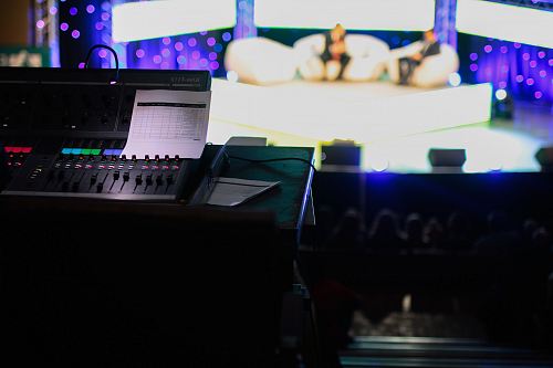 bokeh shot of black audio mixer